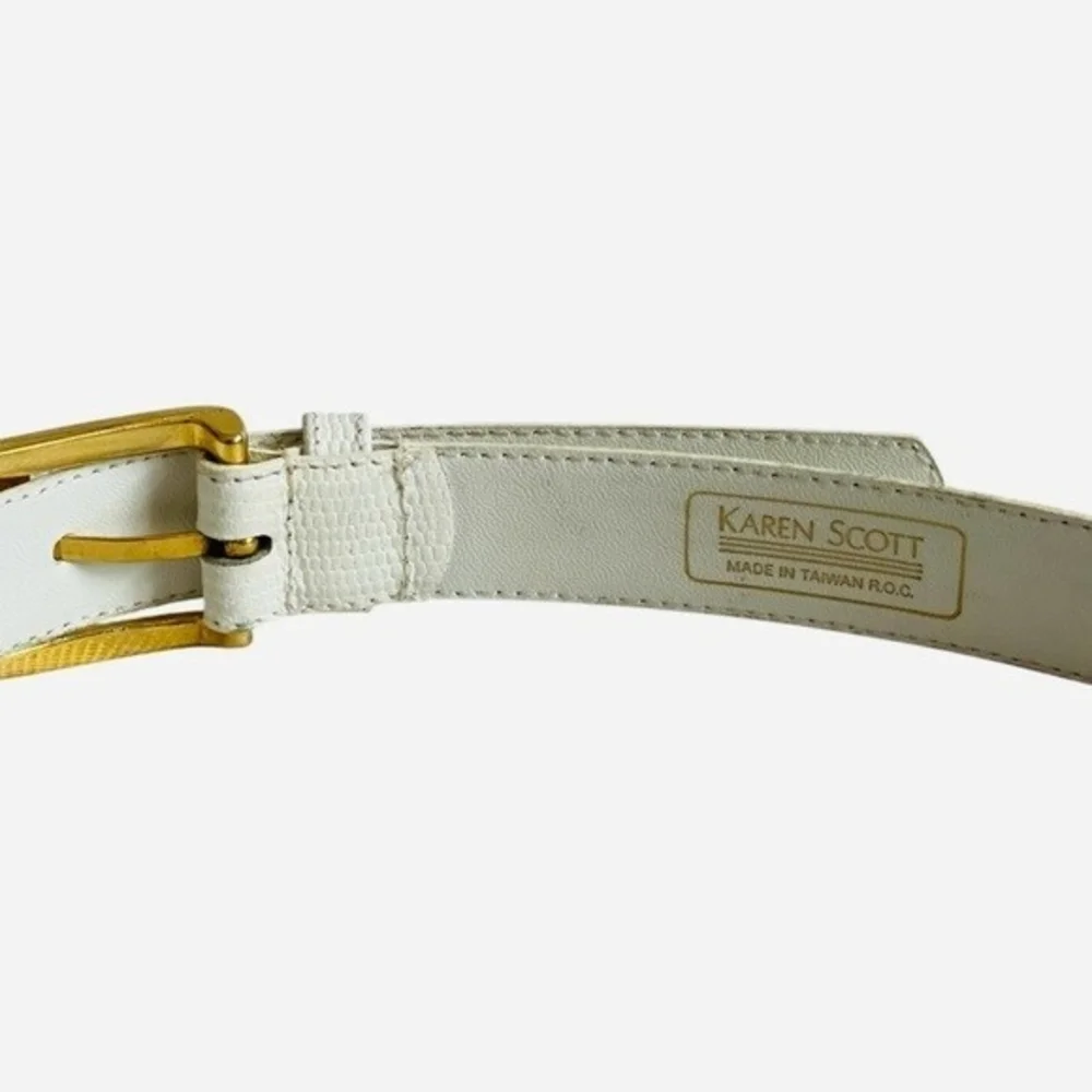 Karen Scott Women’s White Croco Pattern Leather Belt Gold Buckle Medium